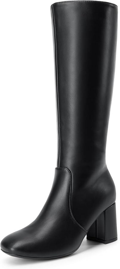 DREAM PAIRS Women's Gogo Boots Square Toe Side Zipper Chunky Heel Knee High Boots for Women | Amazon (UK)