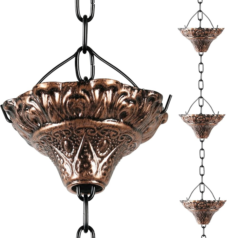 Rain Chain Gutter Downspout Antique Copper Rain Chains for Gutters with 12 Cups, Adjustable Rain ... | Amazon (US)