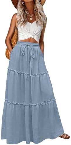 Lepunuo Womens Casual Boho High Waisted Flowy Maxi Skirts Trendy Floral Cute Long Skirts with Poc... | Amazon (US)