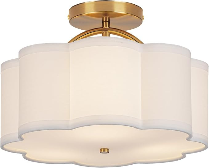Semi Flush Mount Ceiling Light, 11.8" Modern 3-Light Fixture with Petal-Shaped Cream White Fabric... | Amazon (US)