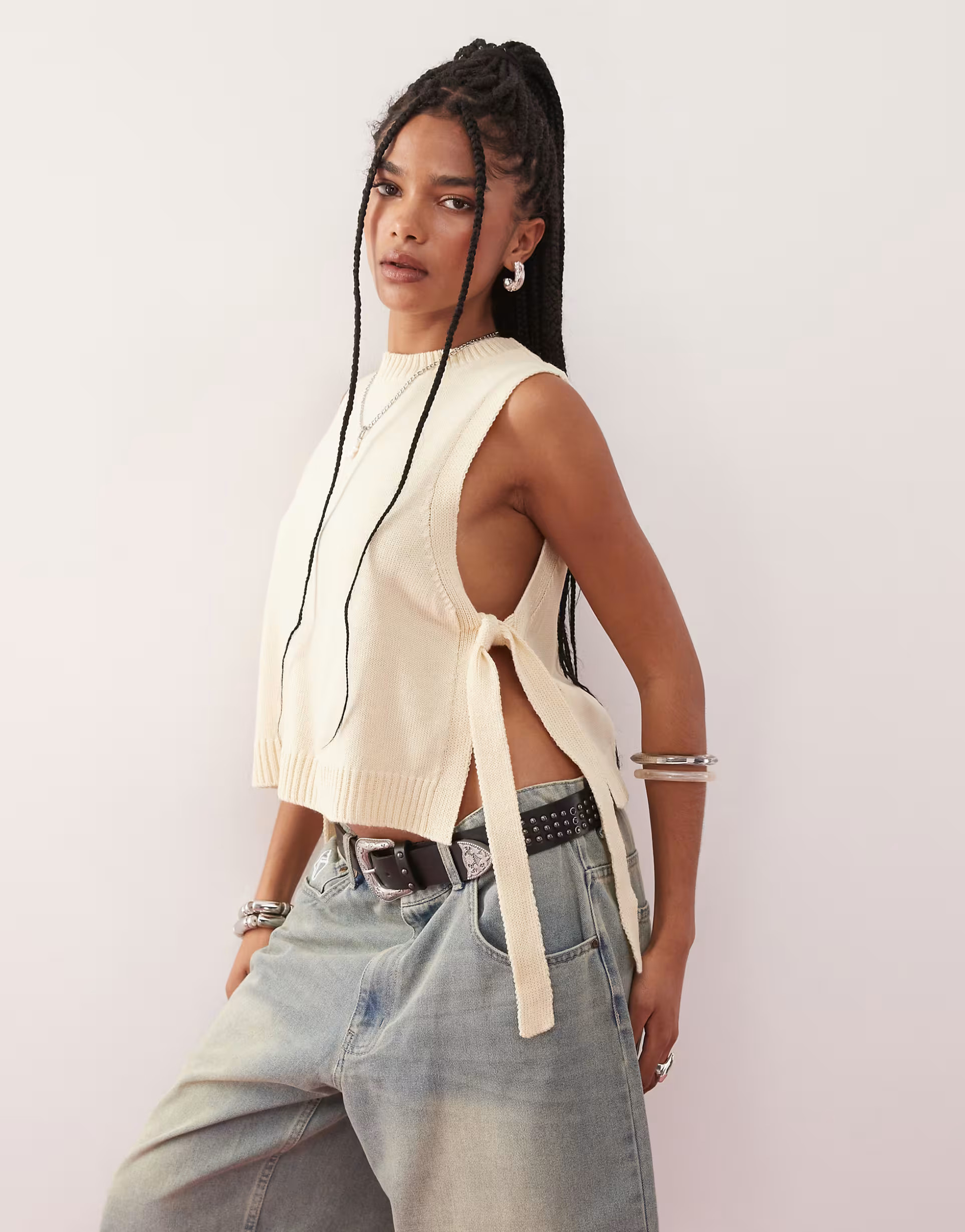 Reclaimed Vintage knitted layering tank with tie sides in butter yellow | ASOS | ASOS (Global)
