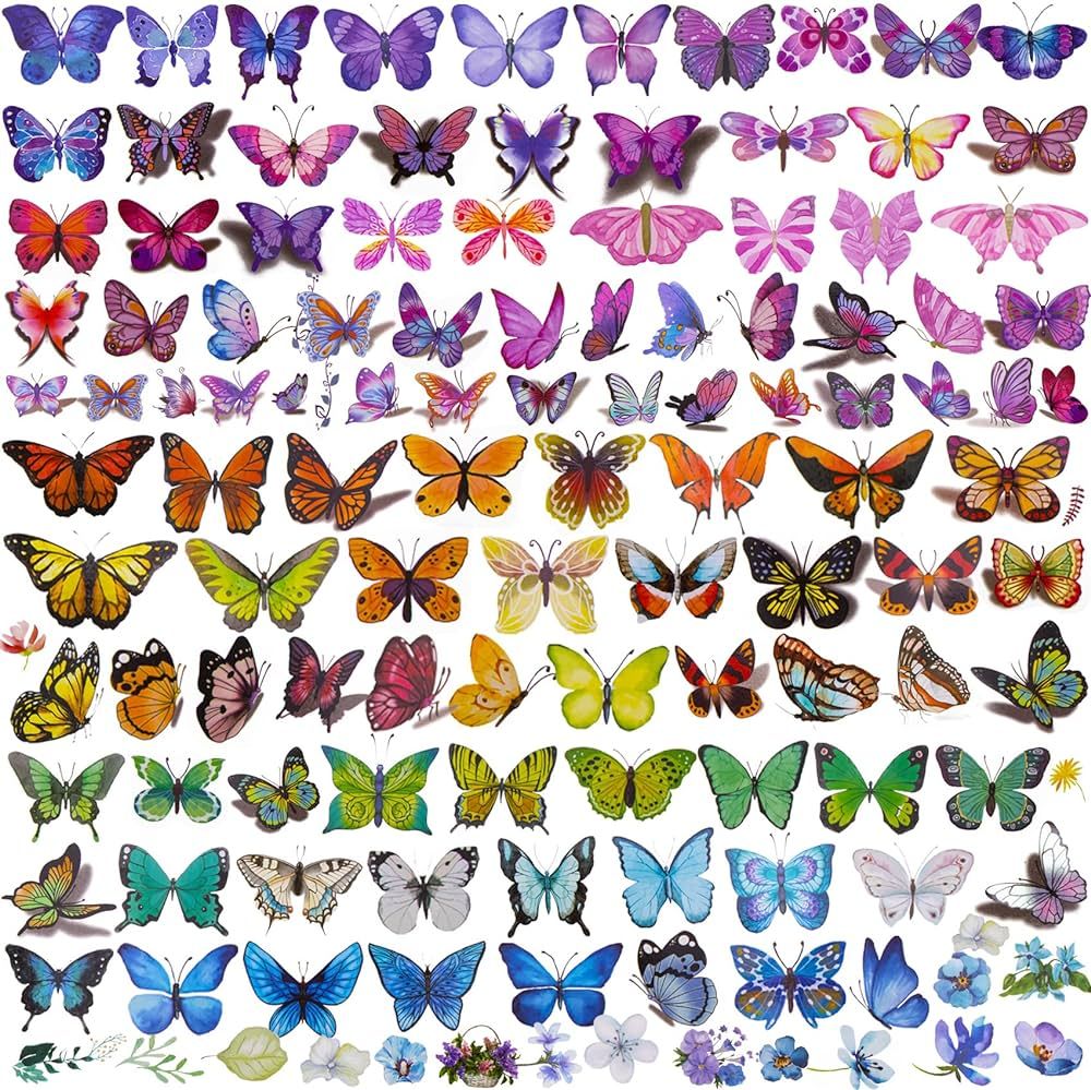 PAGOW 40 Sheets(280+ PCS) Temporary Butterfly Tattoos for Girls Kid Women Self adhesive Fairy Flo... | Amazon (US)