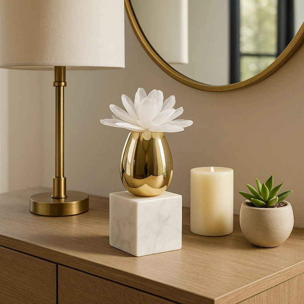 Oakden Elegant Floral Marble Statue For Home Decor - Modern Decorations For Living Room Accent - ... | Wayfair North America