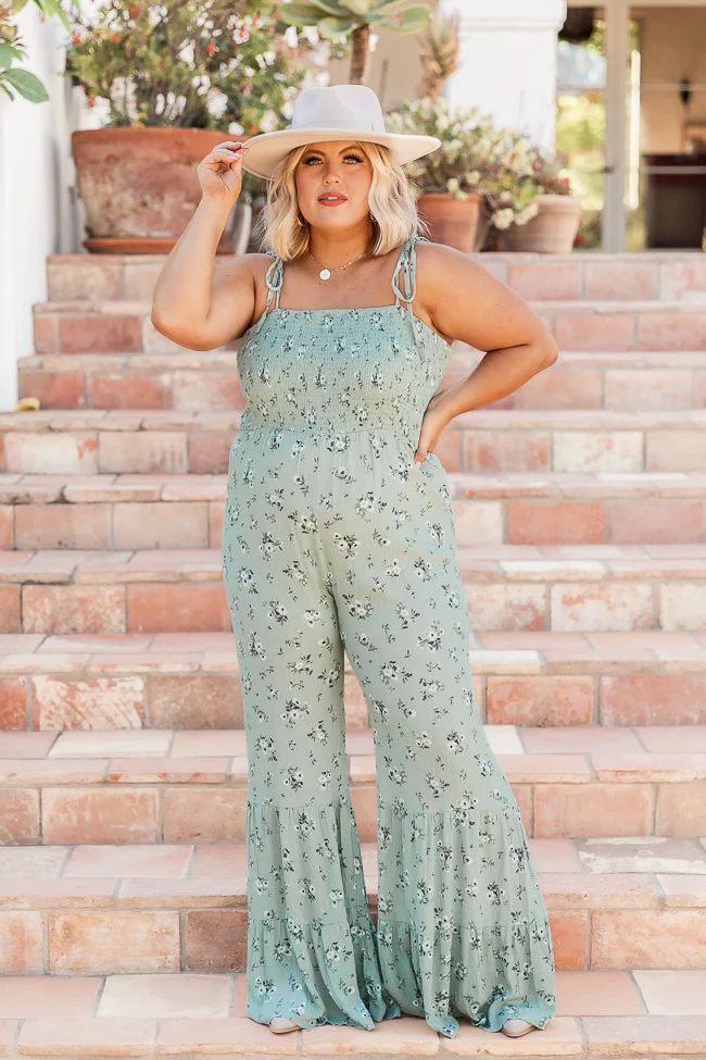 Aware Of This Sage Floral Flare Leg Jumpsuit | Pink Lily