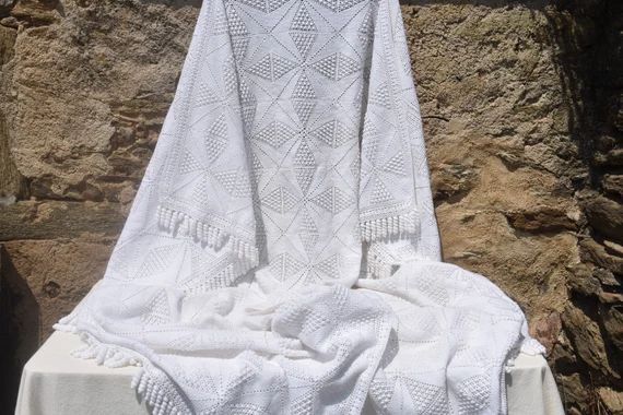 French XL White Cotton Crocheted Blanket & Matching Bolster - Etsy | Etsy (US)