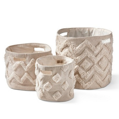 tagltd Set of 3 Tufted Canvas Bins - Decorative Cotton Baskets for Everyday Use, Machine Washable, 9 in H x 10 in Dia | Target