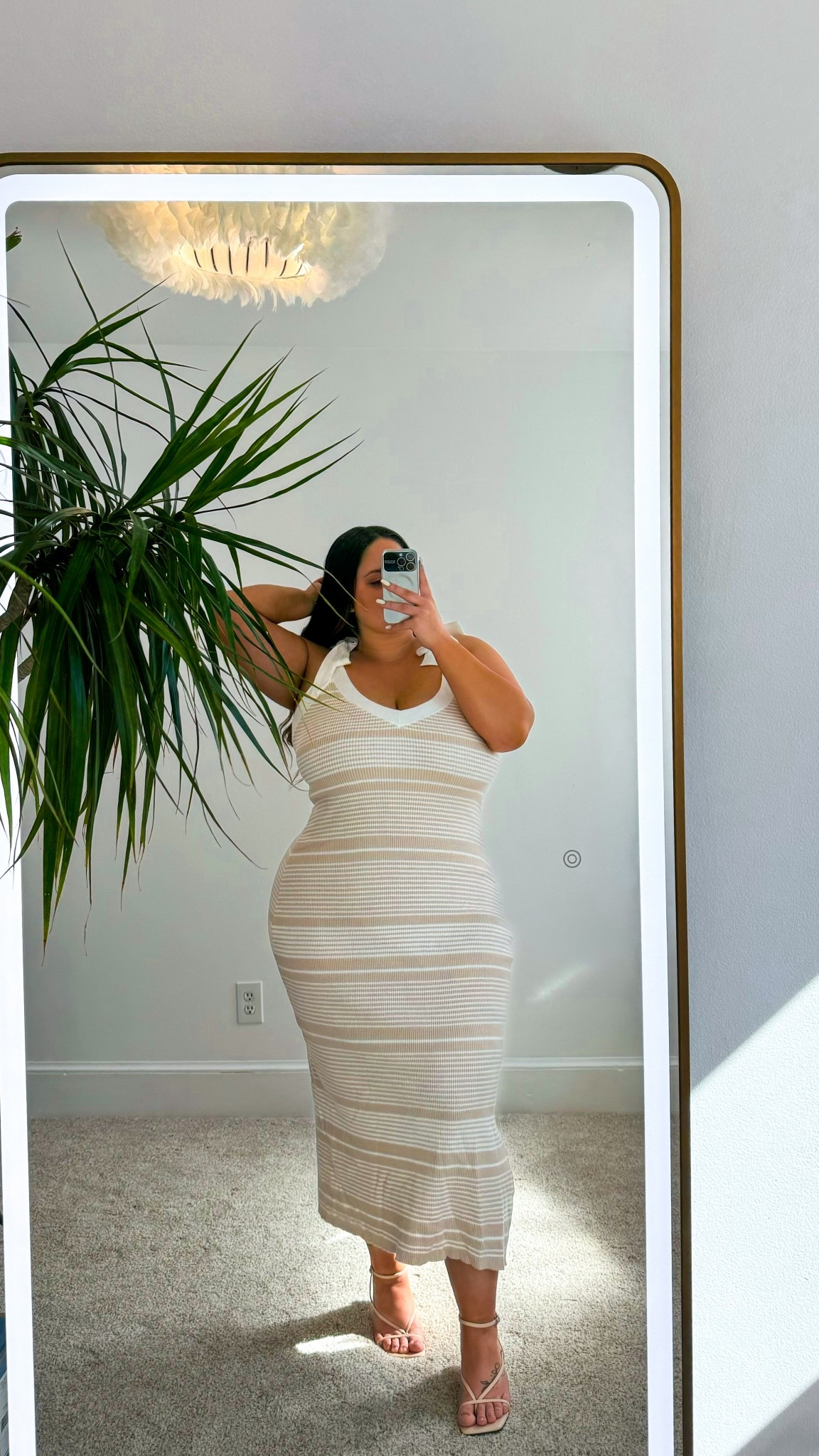 Striped knit dress for spring 

5’2” / size 14-16 / 38J 
Wearing an XL 

Linked the Shapewear I have on, I’m in an size XXL 

#springstyle #springdress #affordablefashion #chicstyle #neutralstyle #minimaliststyle 

#LTKStyleTip #LTKPetite #LTKMidsize