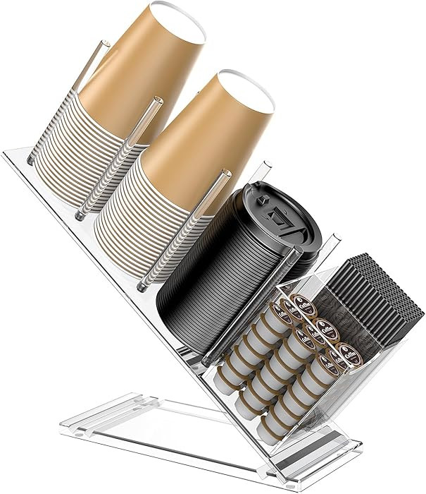 Acrylic Cup and Lid Holder with Straw Organizer, Adjustable Coffee Cup Holder Organizer, 5 Compar... | Amazon (US)