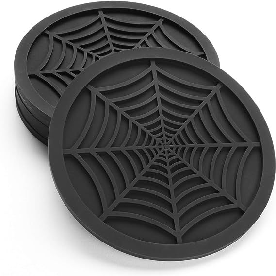Silicone Coasters For Drinks - 6 Pack Unique Design Spider Drink Coasters, 4" Black Coaster Set b... | Amazon (US)