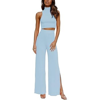 ARTFREE Womens 2 Piece Outfits Sets Casual Sweatsuits Streetwear, Ribbed Knit Palazzo Wide Leg Pa... | Amazon (US)