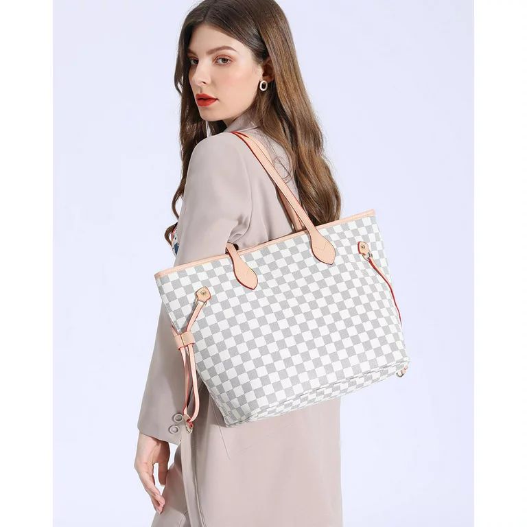TWENTY FOUR Womens Handbags Checkered Tote Shoulder Bags Fashion Large Travel Shoulder Purses Wit... | Walmart (US)