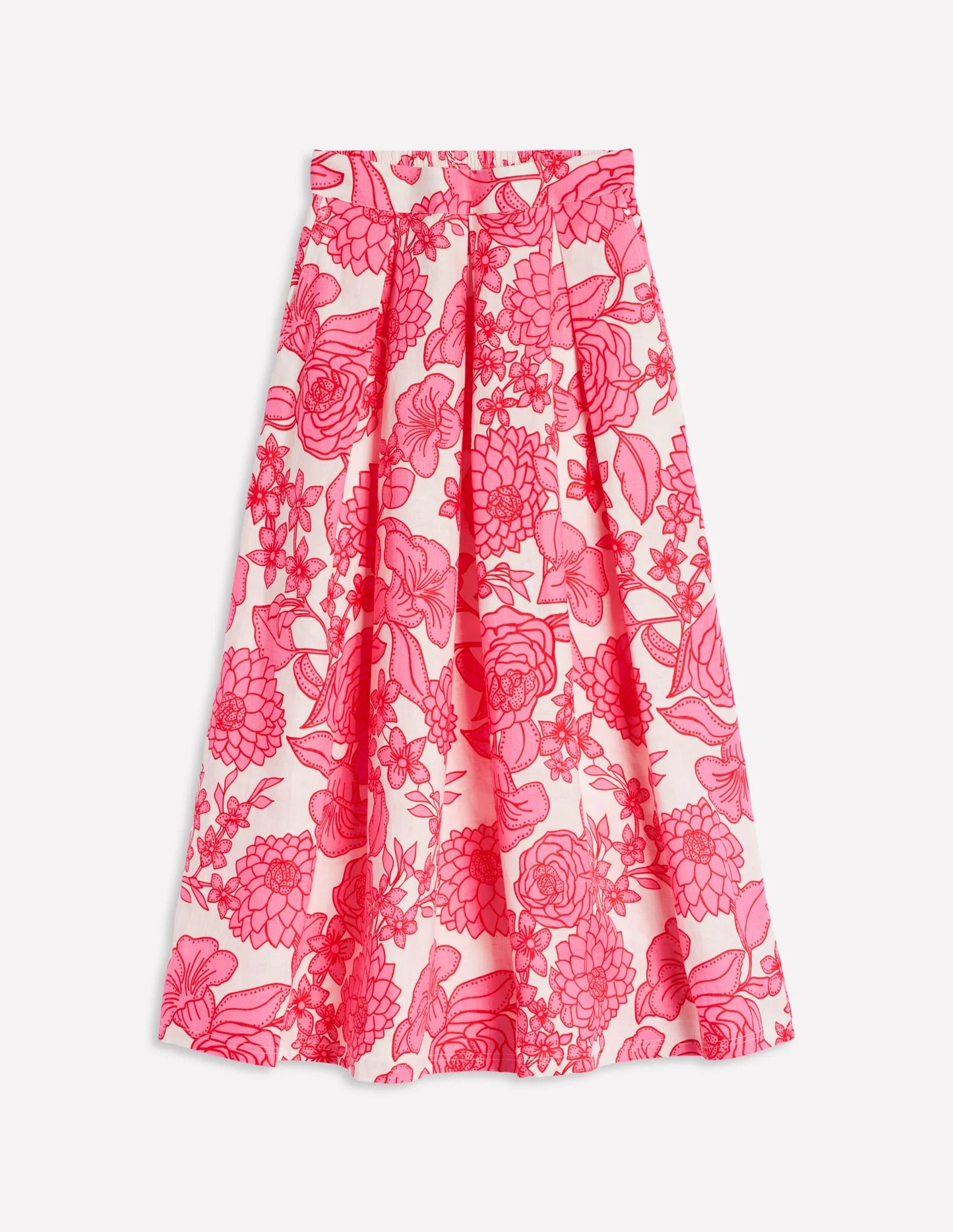 Verity Linen Midi Skirt-Pink, Blossom Cascade | Boden (US)