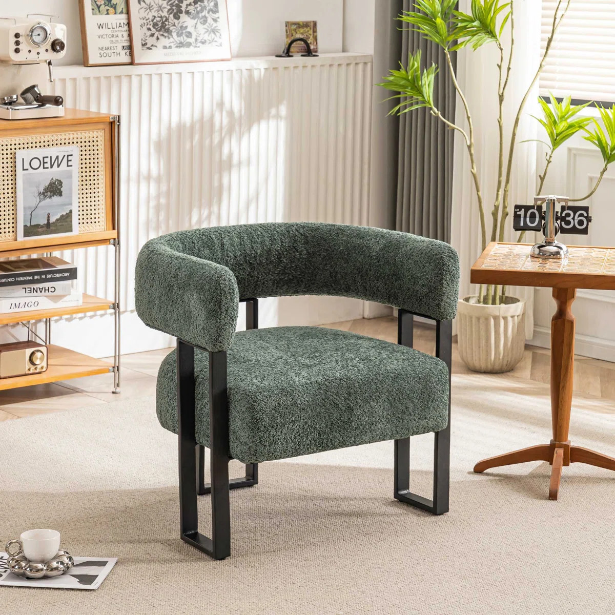 Jaytin Full Assembled Upholstered Armchair Boucle Fabric Accent Arm Chair Wingback Vanity Chair | Wayfair North America