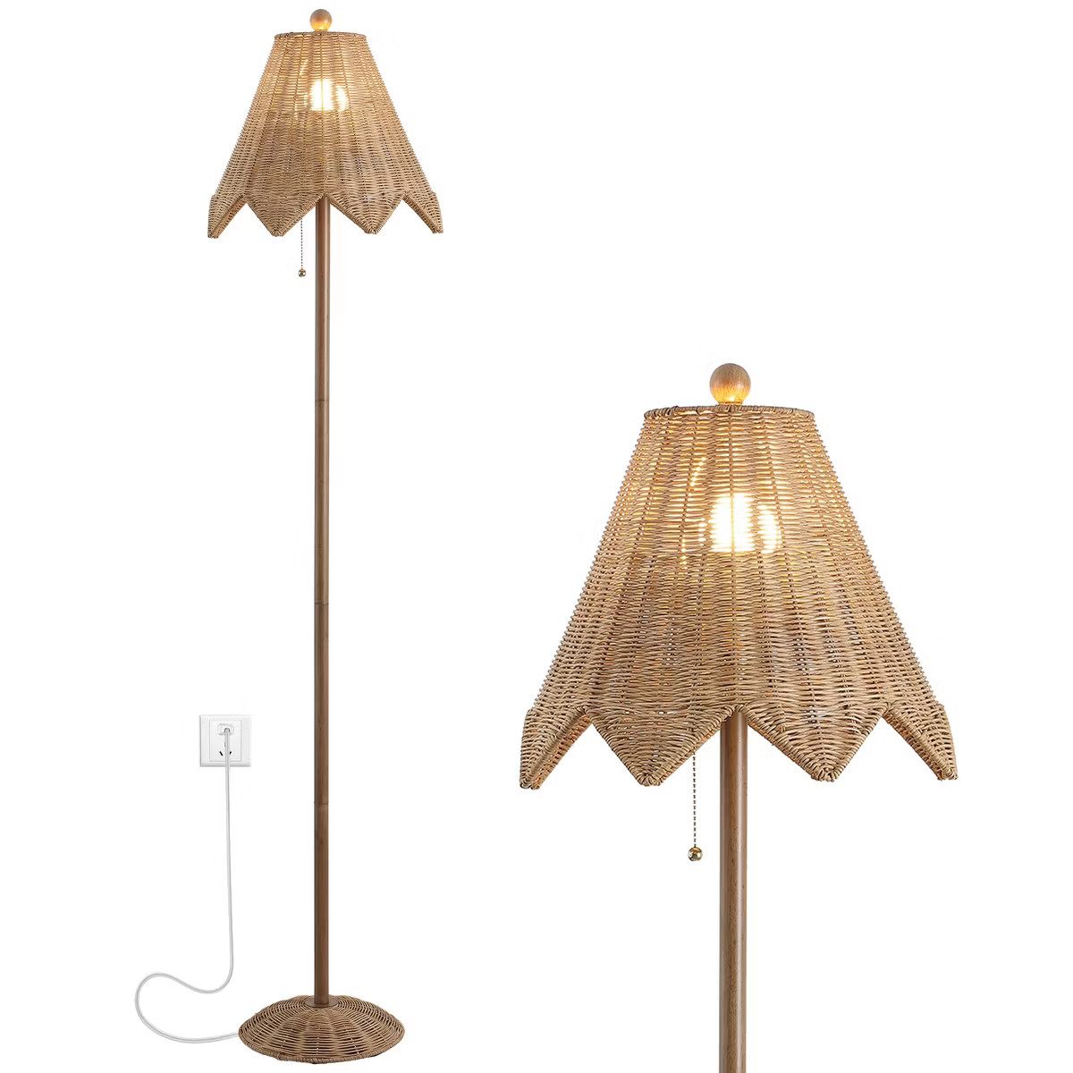 JONATHAN Y Tybee Traditional Coastal Rattan Scalloped LED Floor Lamp | Target