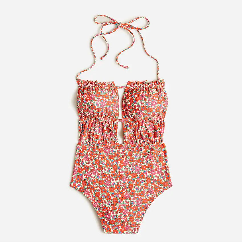 Ruched one-piece swimsuit with cutouts in brilliant blooms | J. Crew US