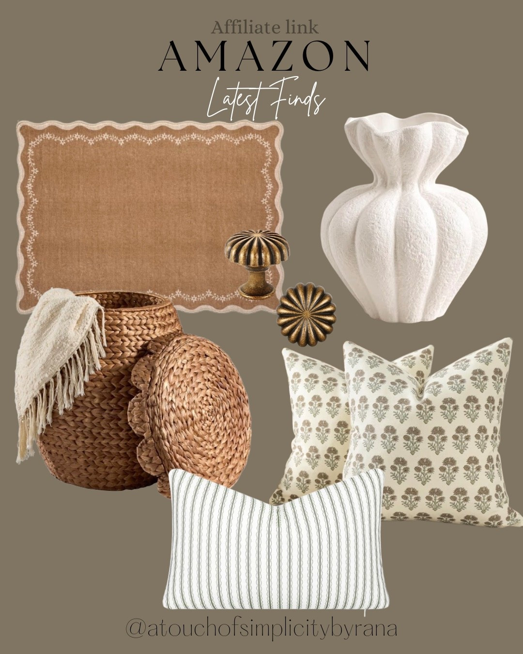 Sharing my latest Amazon finds! Perfect for a Spring refresh! 

Mat, Amazon Finds, New Amazon finds, ceramic vase, antique brass knobs, cabinet knovs, scalloped basket, pillow covers, spring pillow covers, lumbar pillow, outdoor pillows, outdoor pillow covers, modern organic , scalloped area rug, entryway rug, white flower vase, scalloped, storage basket, modern farmhouse, floral pillow cover, drawer knobs, vintage 

#LTKHome #LTKSeasonal