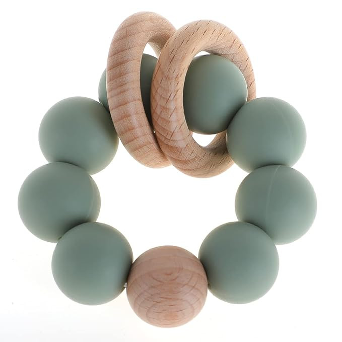 Silicone Baby Teether, Food Grade Silicone & Beech Baby Teething Toy, BPA Free (Sage) | Amazon (US)