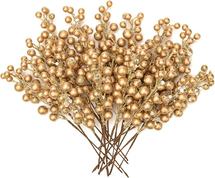 20 PCS Artificial Christmas Berry Picks, 8.7" Faux Berry Stems Spray with Glitter Paillette for D... | Amazon (US)