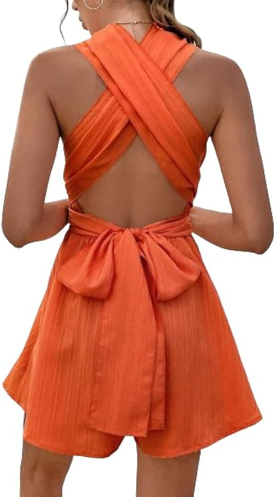 SOLY HUX Women's Criss Cross Backless Rompers Sleeveless Backless Summer Jumpsuit Shorts | Amazon (US)