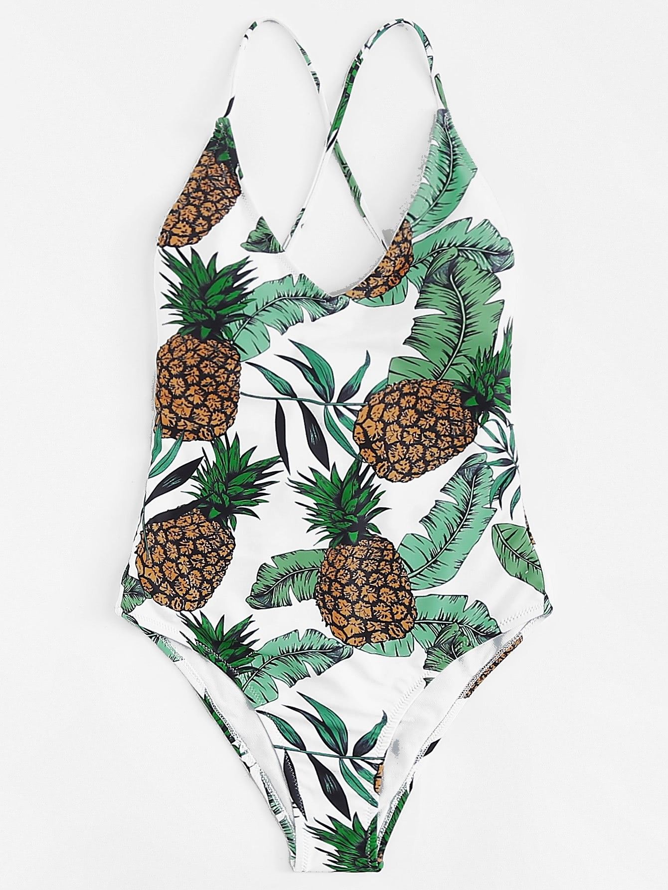 Cross Back Pineapple Print Swimsuit | ROMWE