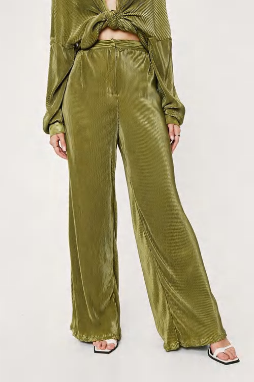 High Waisted Plisse Wide Leg Pants | Nasty Gal (US)