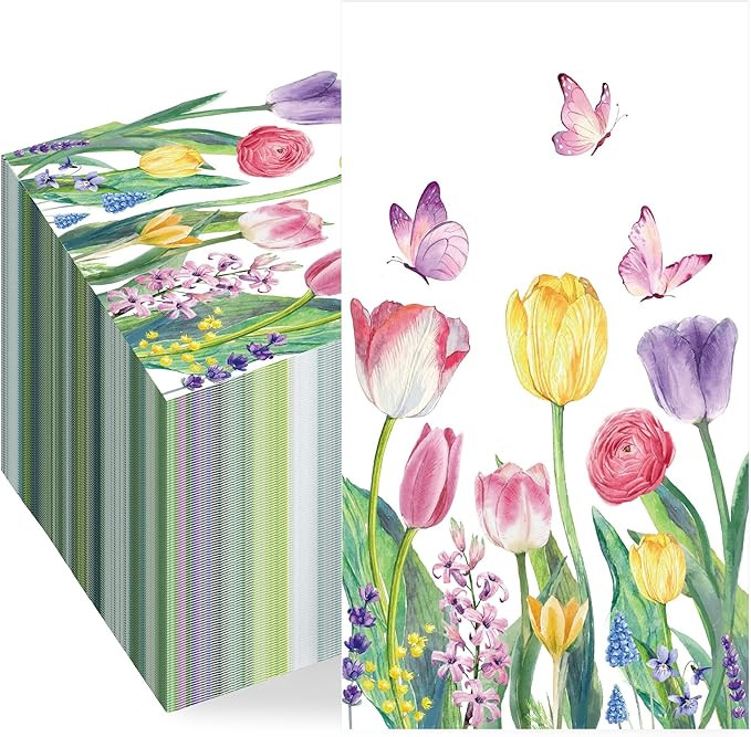 50 PCS Spring Floral Paper Napkins Tulip Guest Napkins Disposable Watercolor Flower Dinner Party ... | Amazon (US)