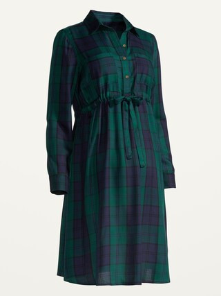 Maternity Plaid Flannel Tie-Belt Shirt Dress | Old Navy (US)