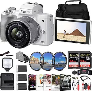 Canon EOS M50 Mark II Mirrorless Camera with 15-45mm Lens (White) (4729C004) + 2 x 64GB Memory Ca... | Amazon (US)