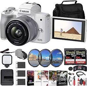 Canon EOS M50 Mark II Mirrorless Camera with 15-45mm Lens (White) (4729C004) + 2 x 64GB Memory Ca... | Amazon (US)