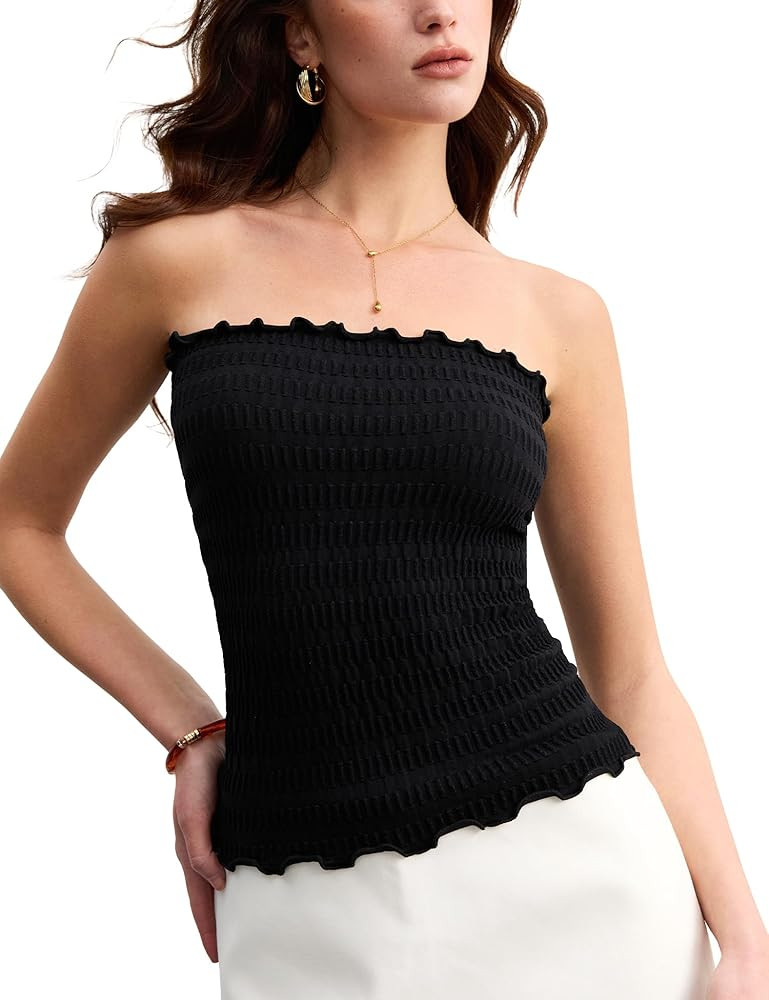 Women's Seamless Tube Tops Ultra-Stretchy Ruched Strapless Tunic Tank Tops Going Out Top Y2K Summ... | Amazon (US)