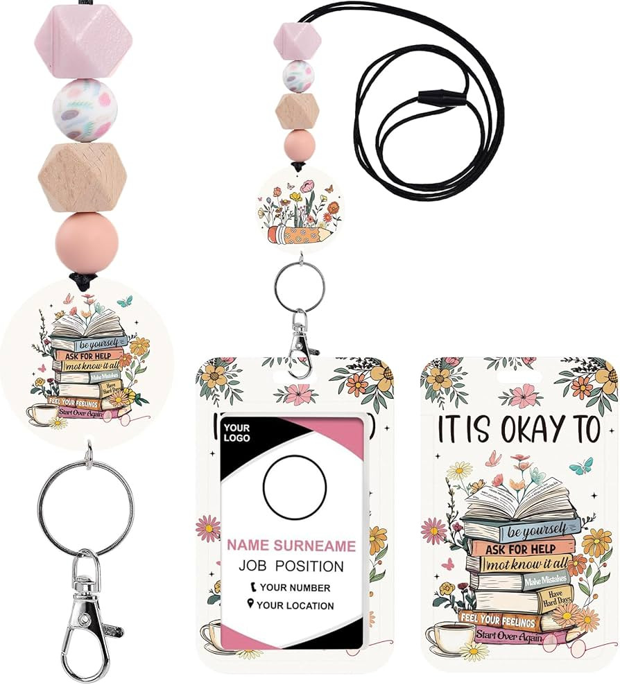 Inspirational Quote Lanyards for ID Badges, Teacher Lanyard with ID Holder, Mental Health Cute Fl... | Amazon (US)