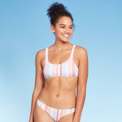 Women's Scoop Neck Bralette Bikini Top - Xhilaration™ Stripe | Target