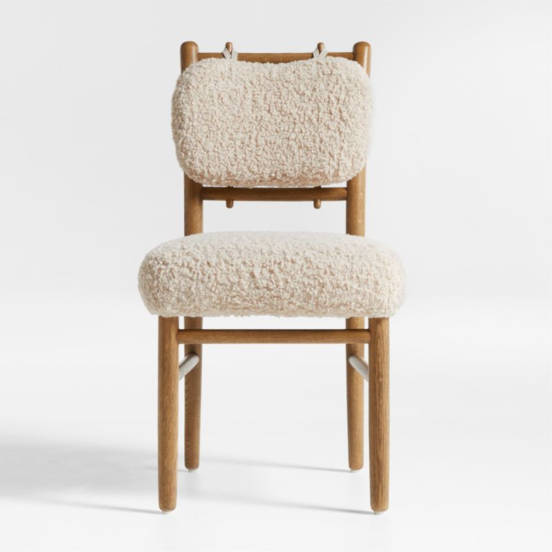 Pierre Light Brown Oak Wood Dining Side Chair with Faux Shearling + Reviews | Crate & Barrel | Crate & Barrel