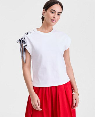 Women's Lace-Up Shoulder Muscle T-Shirt, Macy's Exclusive | Macy's