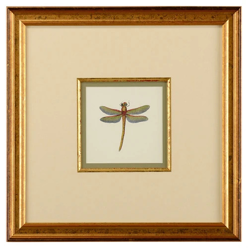 Astrid Updated Traditional Green Dragonfly Gold Frame Illustration II - 19x19 | Kathy Kuo Home