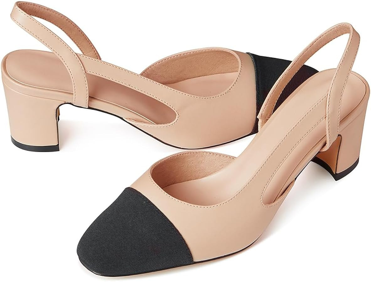 Tarkwa Round Toe Slingback Heels for Women Low Chunky Heeled Pumps Ankle Strap Square Sandal Pump... | Amazon (US)