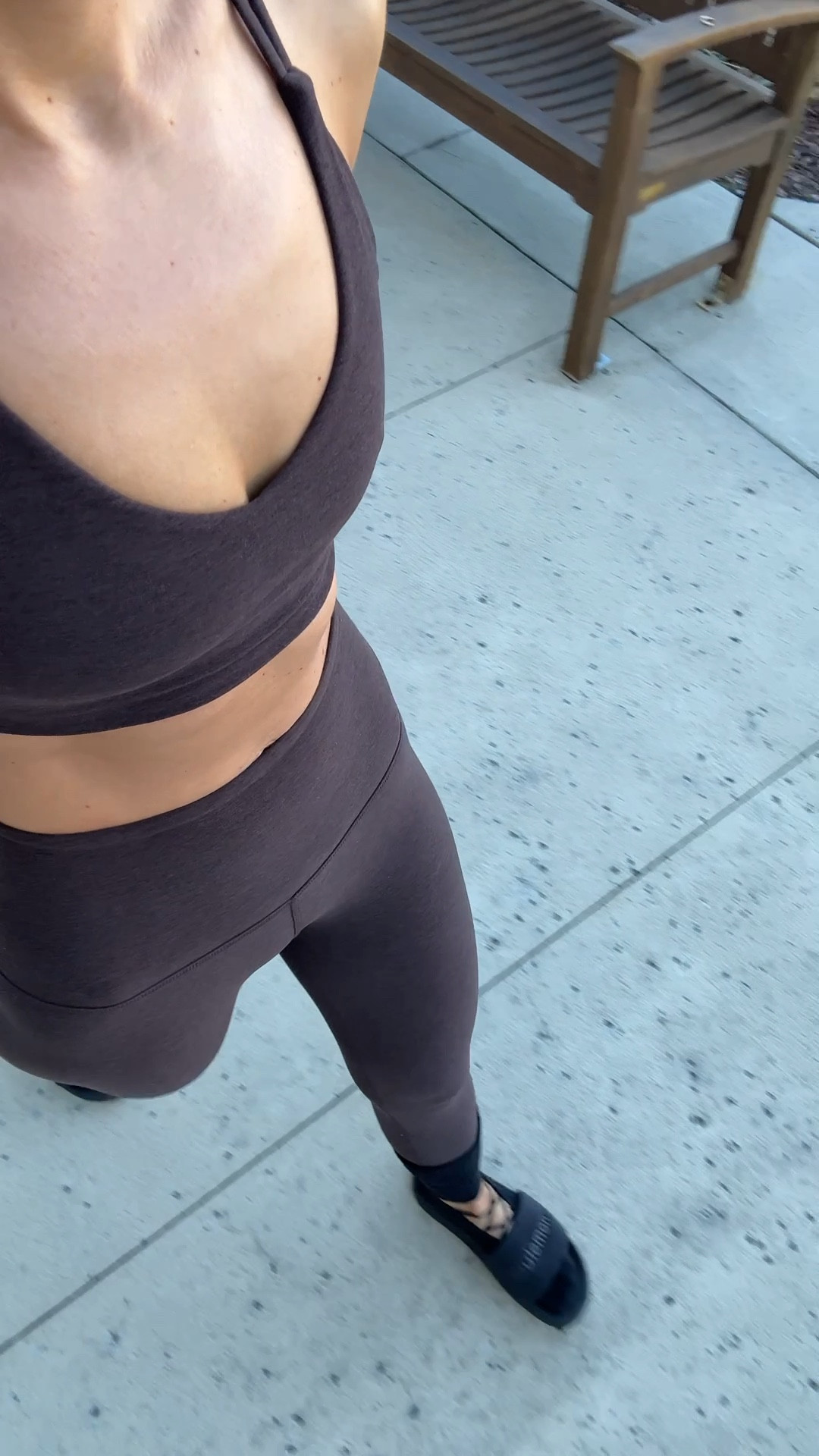 My pure barre outfit of the day! Wearing XS in sports bra and XXS in leggings. Matching workout set. Brown leggings and brown sports bra. Lululemon slide sandals. Alo socks. 

#LTKActive #LTKShoeCrush #LTKHoliday