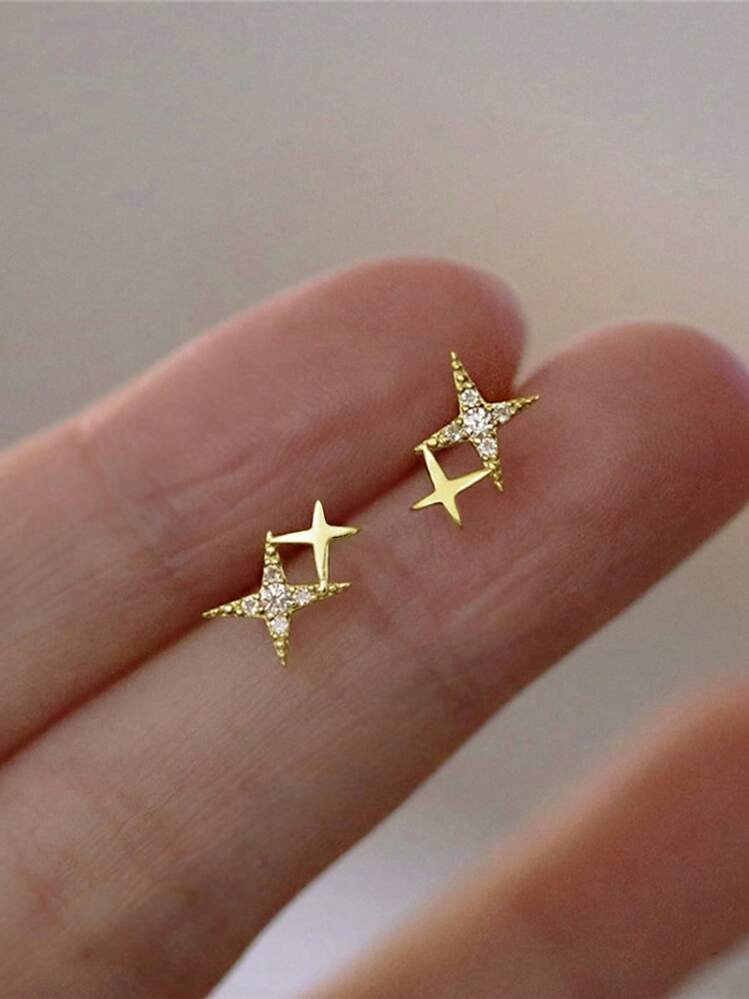 1pair Exquisite Cubic Zirconia Decor Star Stud Earrings For Women For Daily Decoration | SHEIN