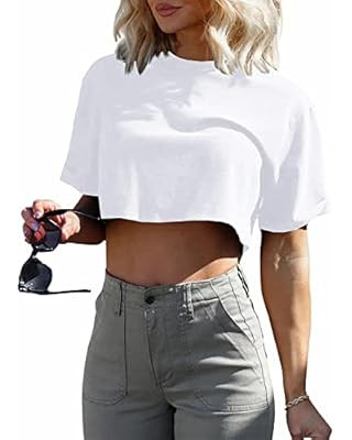 MEROKEETY Womens Summer Short Sleeve Crewneck Crop Tops Casual Solid T-Shirts | Amazon (US)