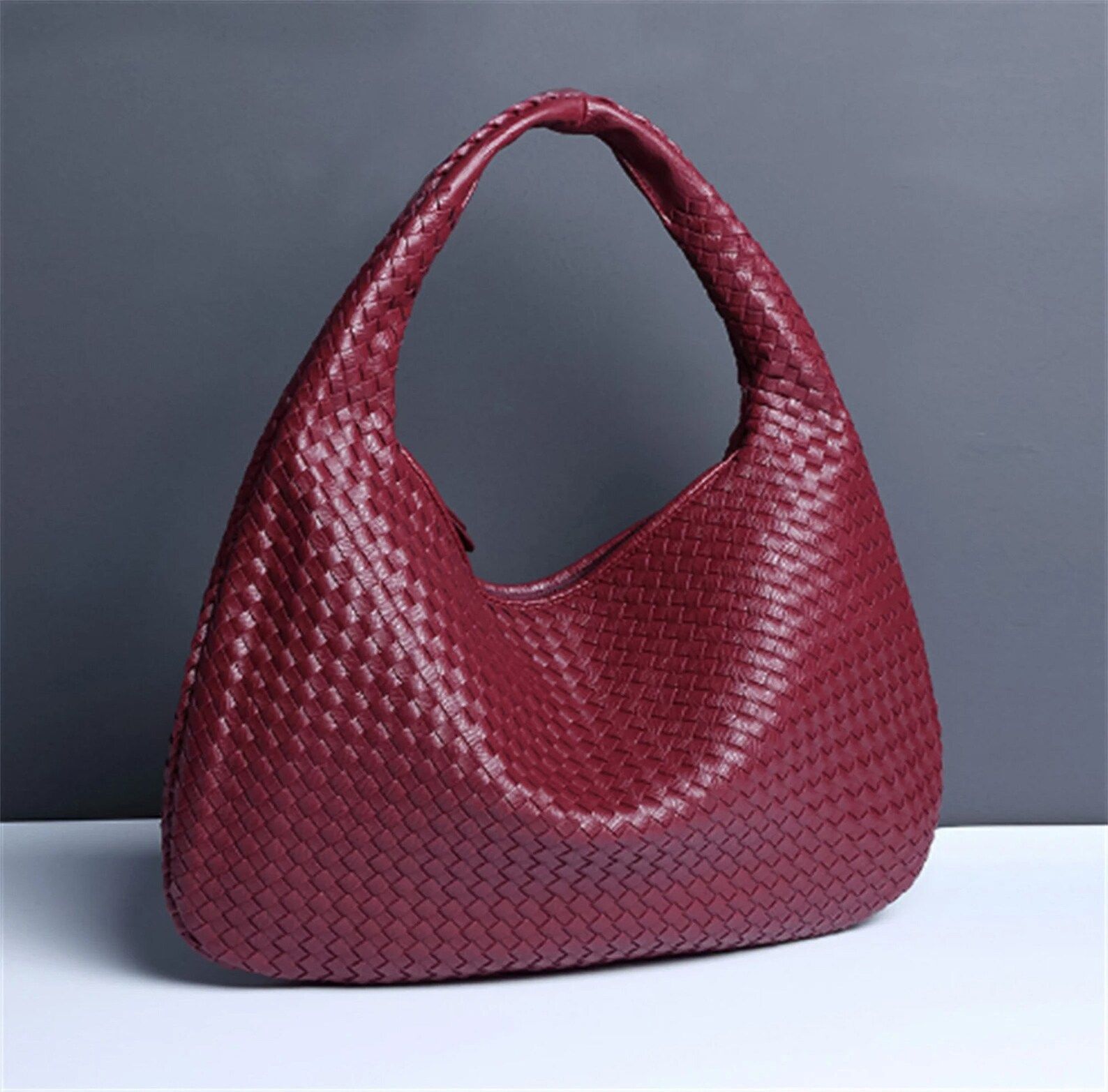 Leather Dumpling Bag Knot Woven Bag，Large Designer Bag Vegan Leather Shoulder Bag,Interwoven Le... | Etsy (AU)