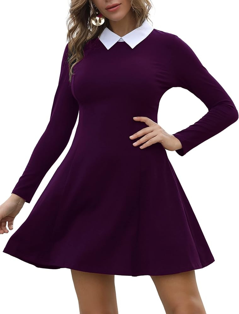 Aphratti Women's Long Sleeve Fall Dresses 2024 Casual Peter Pan Collar A Line Fit and Flare Skate... | Amazon (US)
