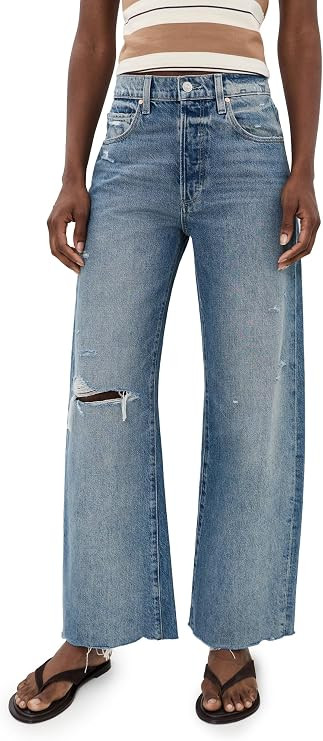 PAIGE Women's Arellia Skimmer Covered Button Fly Wide Leg Jeans | Amazon (US)