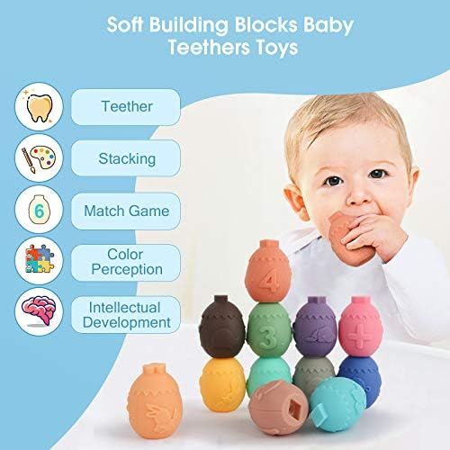 SOOKU 12PCS Baby Blocks Toys, Easter Eggs Gift, Soft Building Blocks Baby Teethers Toys, Montesso... | Amazon (US)