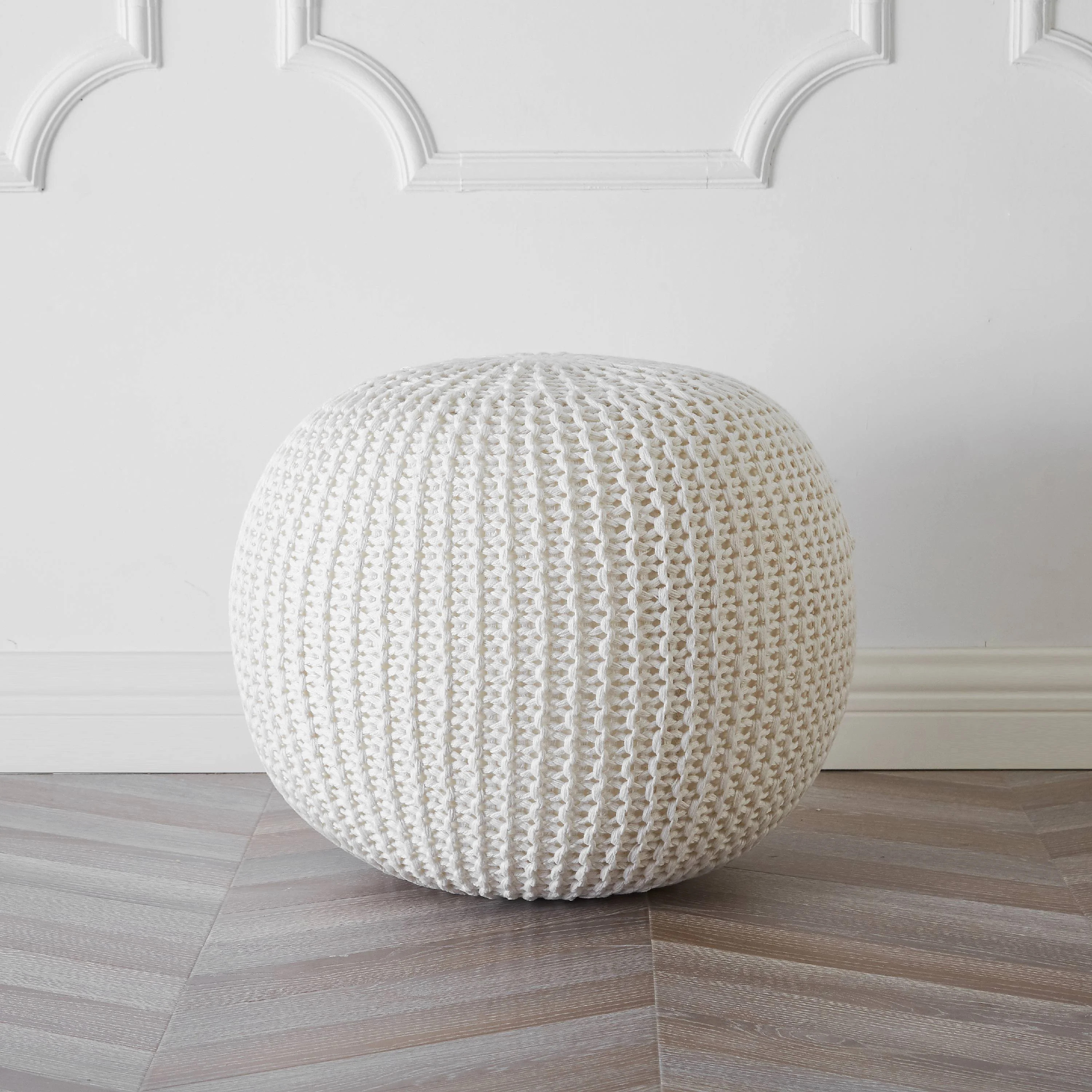Urban Shop Round Solid Knit Polyester Pouf, White - Walmart.com | Walmart (US)