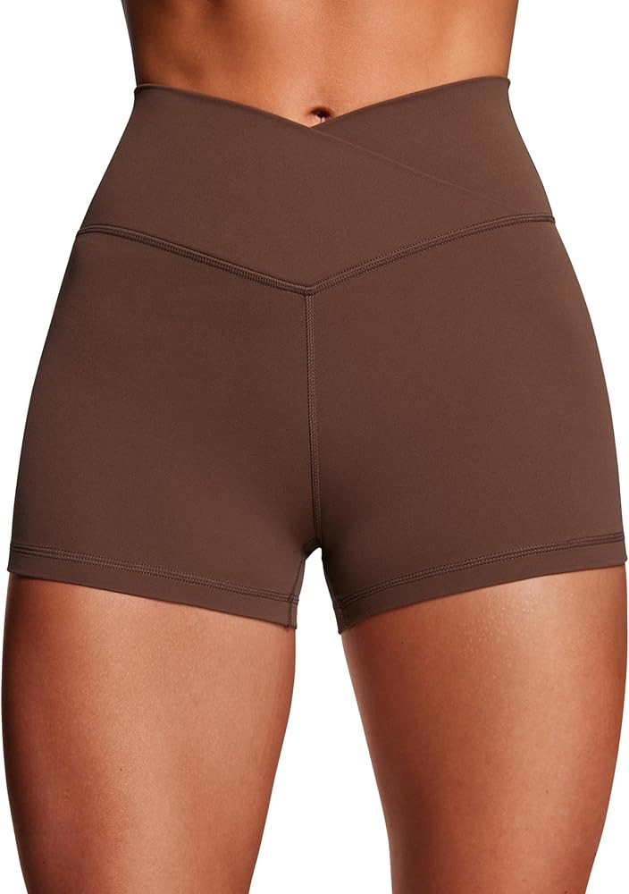 CRZ YOGA Womens Butterluxe Crossover Biker Shorts 3'' / 5'' - Criss Cross High Waisted Workout Yo... | Amazon (US)