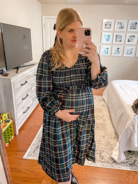 This maternity dress reminds me of Samantha parkington from American Girls in the best way. This plaid is perfect for the holidays. Wearing this to a Christmas party or Christmas Eve. Wearing size large: 

#LTKbump #LTKHoliday #LTKSeasonal