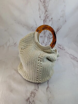 Vintage Crochet Bag Boho White Cream Tortoiseshell Round Handle 60s 70s 90s   | eBay | eBay US