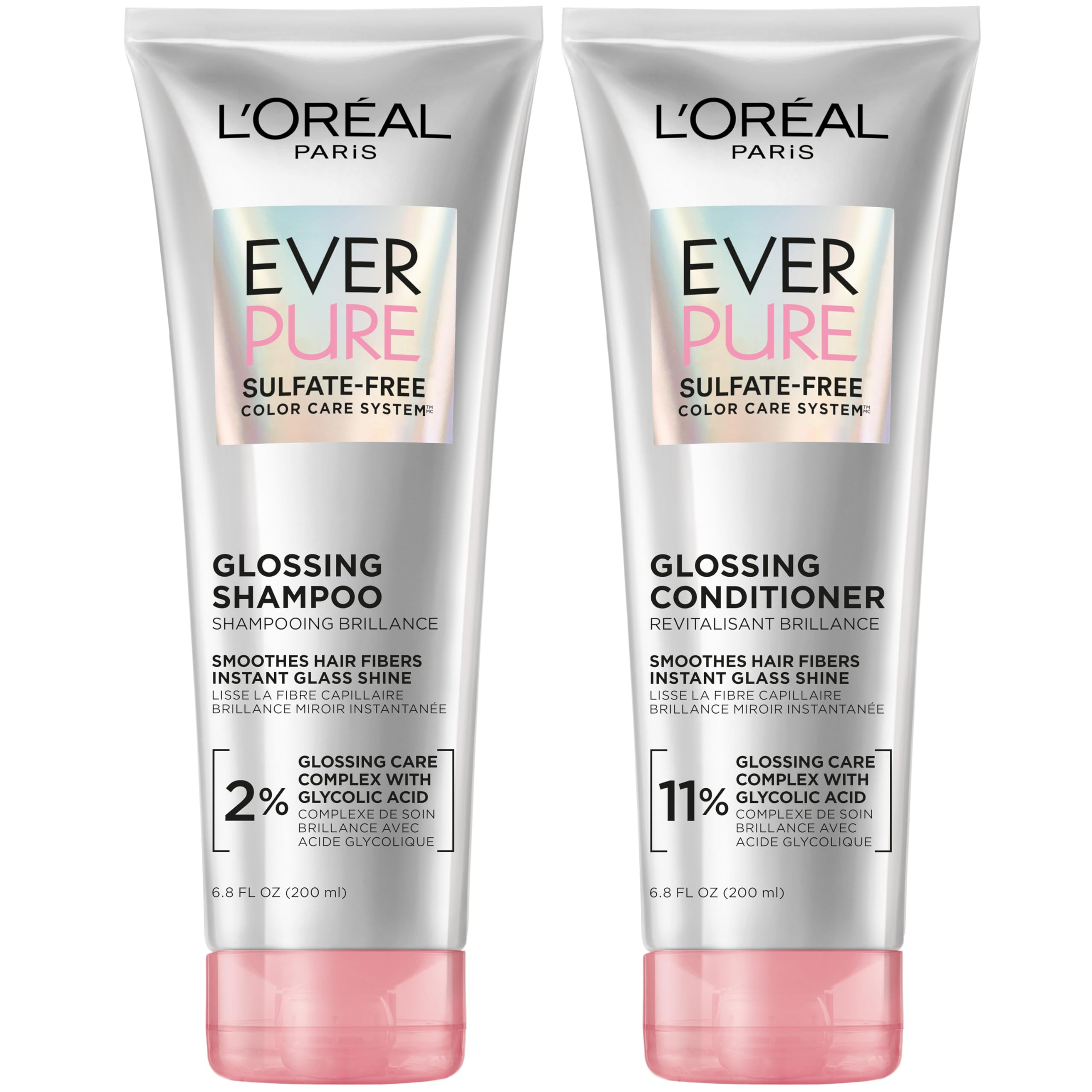 L'Oreal Paris Glossing Sulfate Free Shampoo and Conditioner Set with Glycolic Acid, Hair Care for... | Amazon (US)