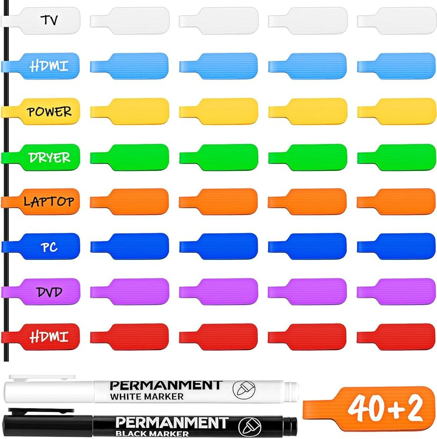 40 Pcs Cable Labels with 2 Colors Fine Point Marker, for Organizing Wires and Identification, Mul... | Amazon (US)