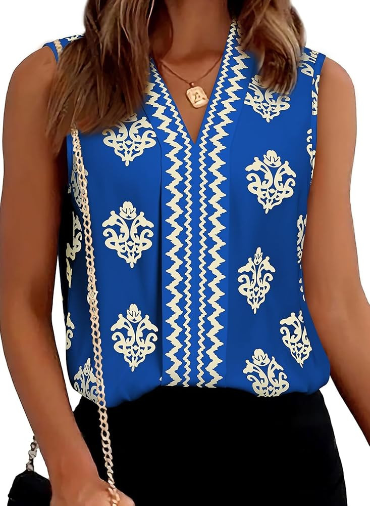 BLENCOT Women's Summer Tank Tops Chiffon V Neck Sleeveless Floral Printed Shirts Blouse | Amazon (US)
